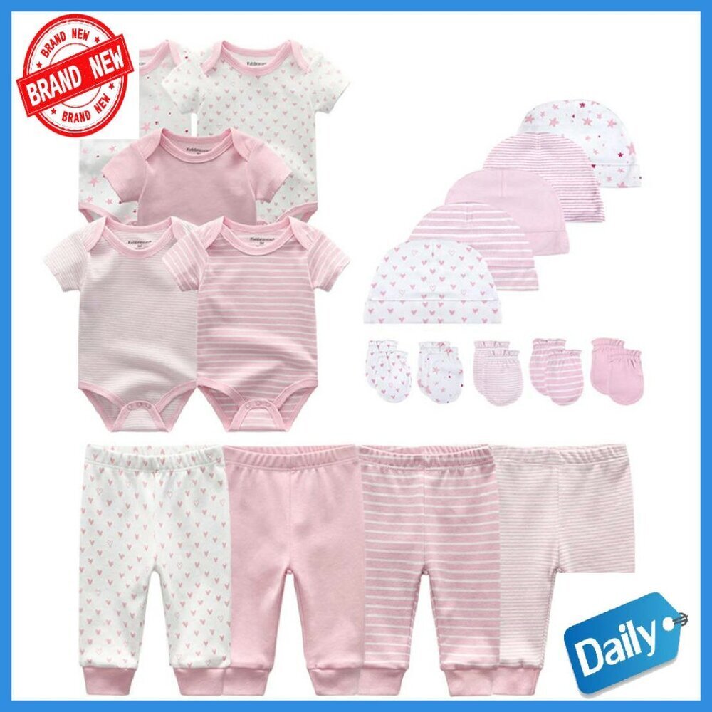 19-Piece Newborn Layette Set 100% Cotton Bodysuits Pants Caps Mittens